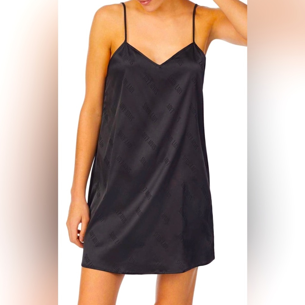 Shady Lady Women's Size XS Satin Chemise Dress Solid Black Jacquard Fabric